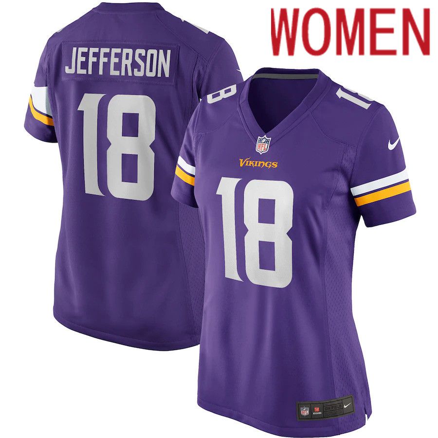 Cheap Women Minnesota Vikings 18 Justin Jefferson Nike Purple Player Game NFL Jersey